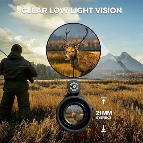 Hunter views elk through rifle scope in low light conditions