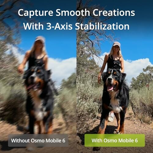 Comparison of photo quality with and without Osmo Mobile 6 stabilization.